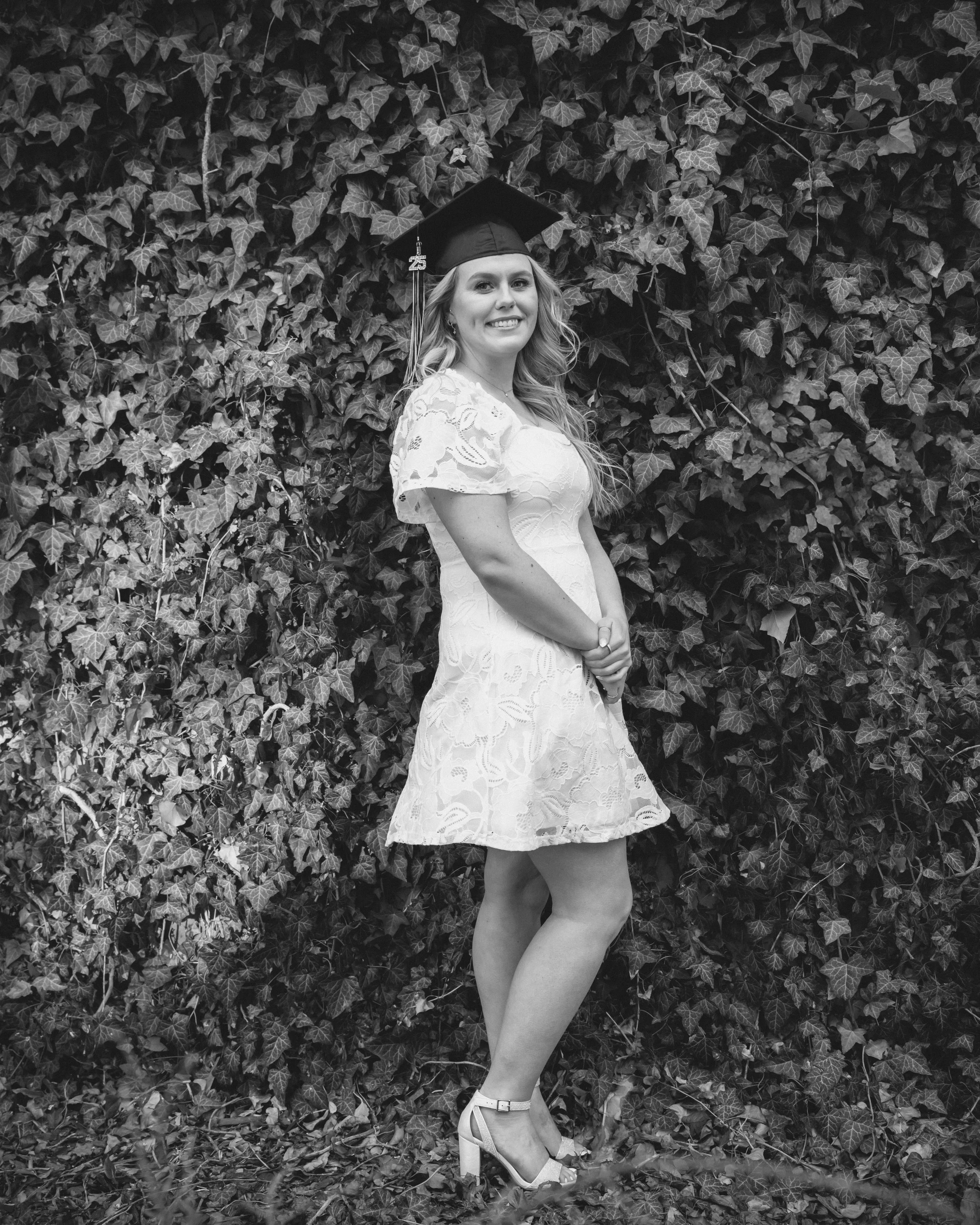 black and white photo of a women graduating at idaho state university