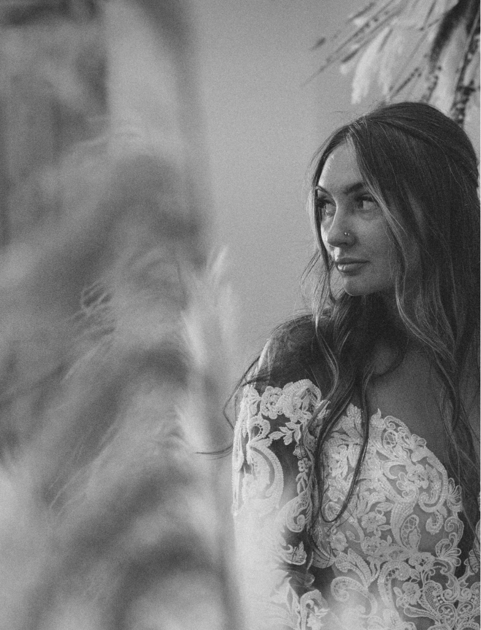 model in a dress in black and white