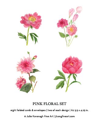 Pink Floral Cards Set