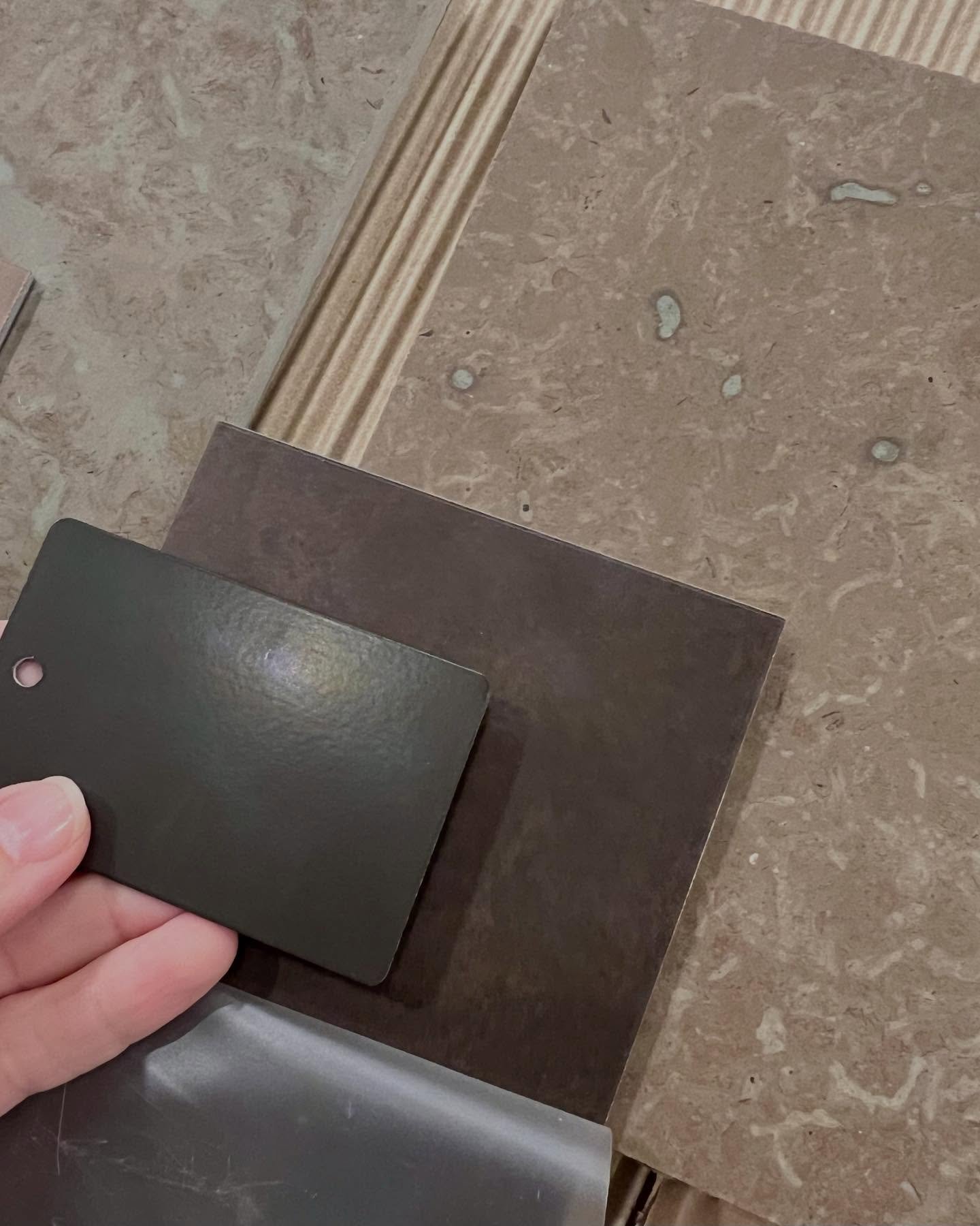 Behind the scenes on a Stone Cottage Reno on OMP! 

Samples.. Swedish limestone and bronze finishes that bring timeless texture and warmth! Can&rsquo;t wait to pair with limewash walls for a warm minimalism vibe 💫

DM for specifics 

#stonecottagere