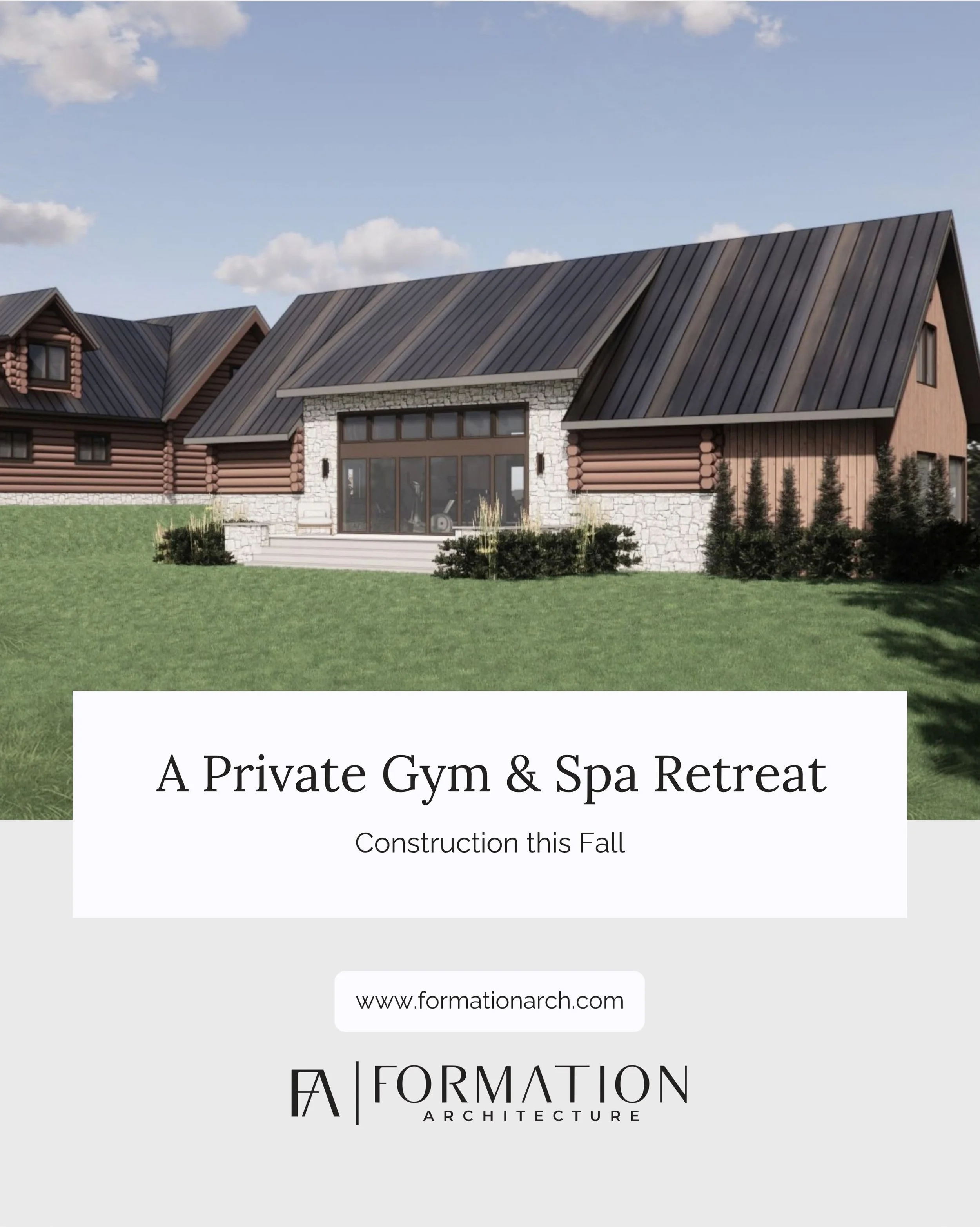 Nestled on 40 acres, this private gym &amp; spa retreat was designed as a companion to an existing log home. Same warmth and character, with a quieter modern twist.

Stone, wood, and glass sit in dialogue with the original house: familiar materials, 