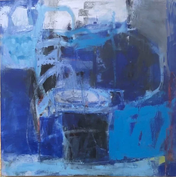 Donna M Horn, Blues for JR 24 x 24,  oil & cold wax on panel, 2020