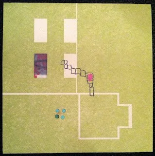 Small Works Collaboration: Mapping Time 6 x6  letterpress and mixed media on paper  Lisa Pressman and Krista Svalbonas