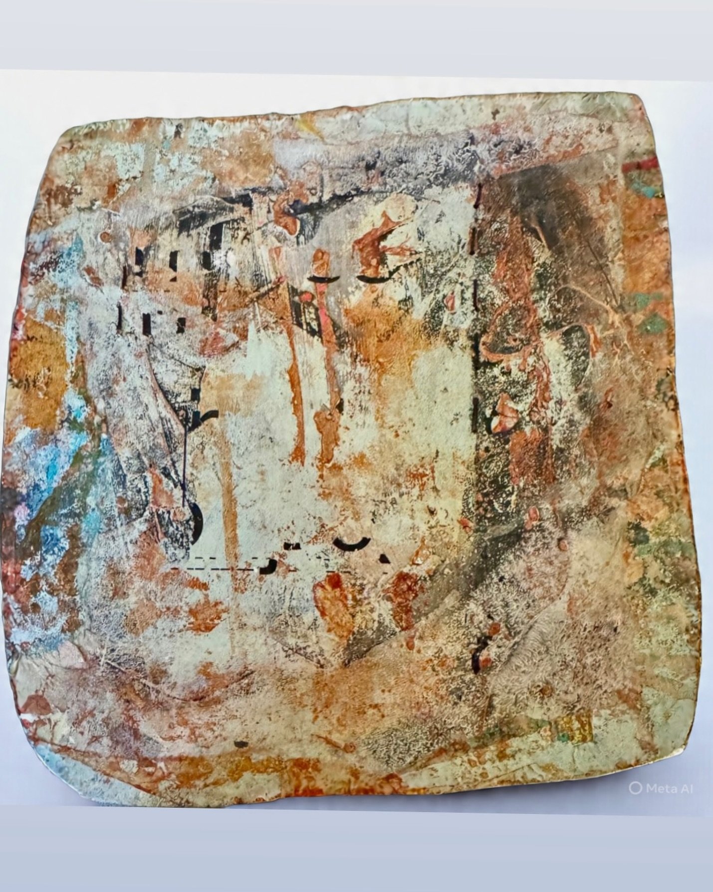 A piece that&rsquo;s been around for awhile. From new series : acrylic, collage, thread, on  irregular cardboard ( to be mounted on panel). 

#tactilelanguage #memory#fluorescentartwork #contemoraryart#artifacts#curatedeye #artadvisoryservices #curat
