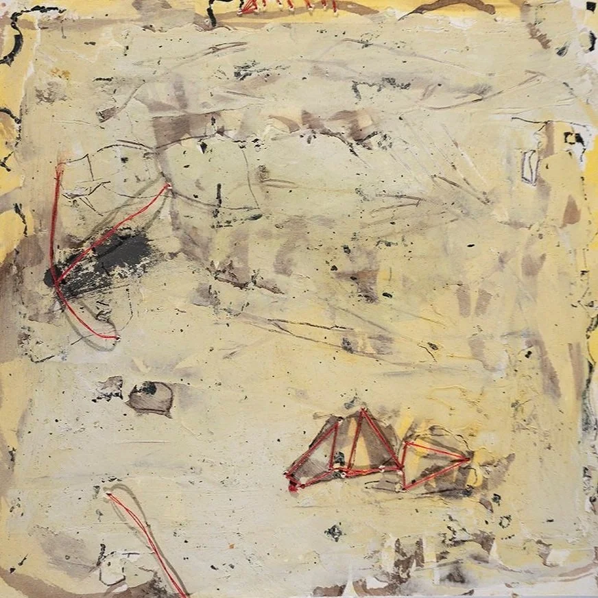 In The Space - 8" x 8" - 
Oil paint, thread on paper