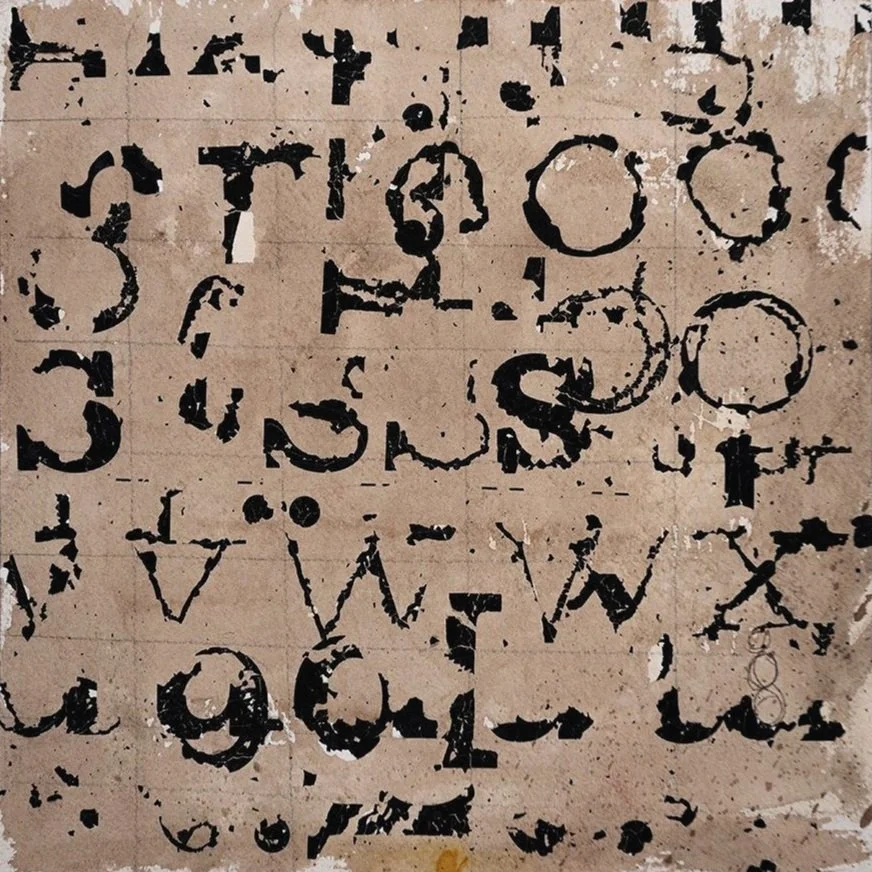 Creating Language - 8" x 8" - 
Coffee, Letraset on paper