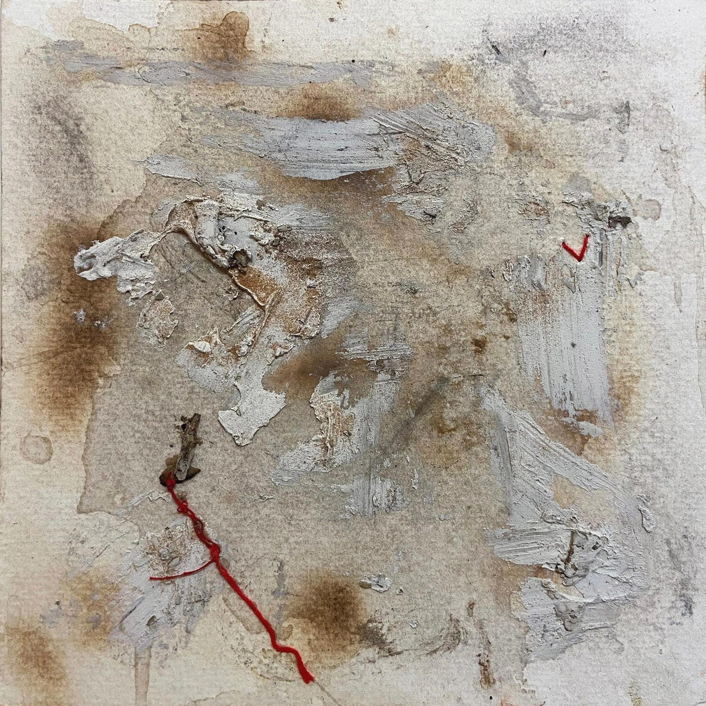 8" x 8" - 
Mixed media, oil paint, thread on paper