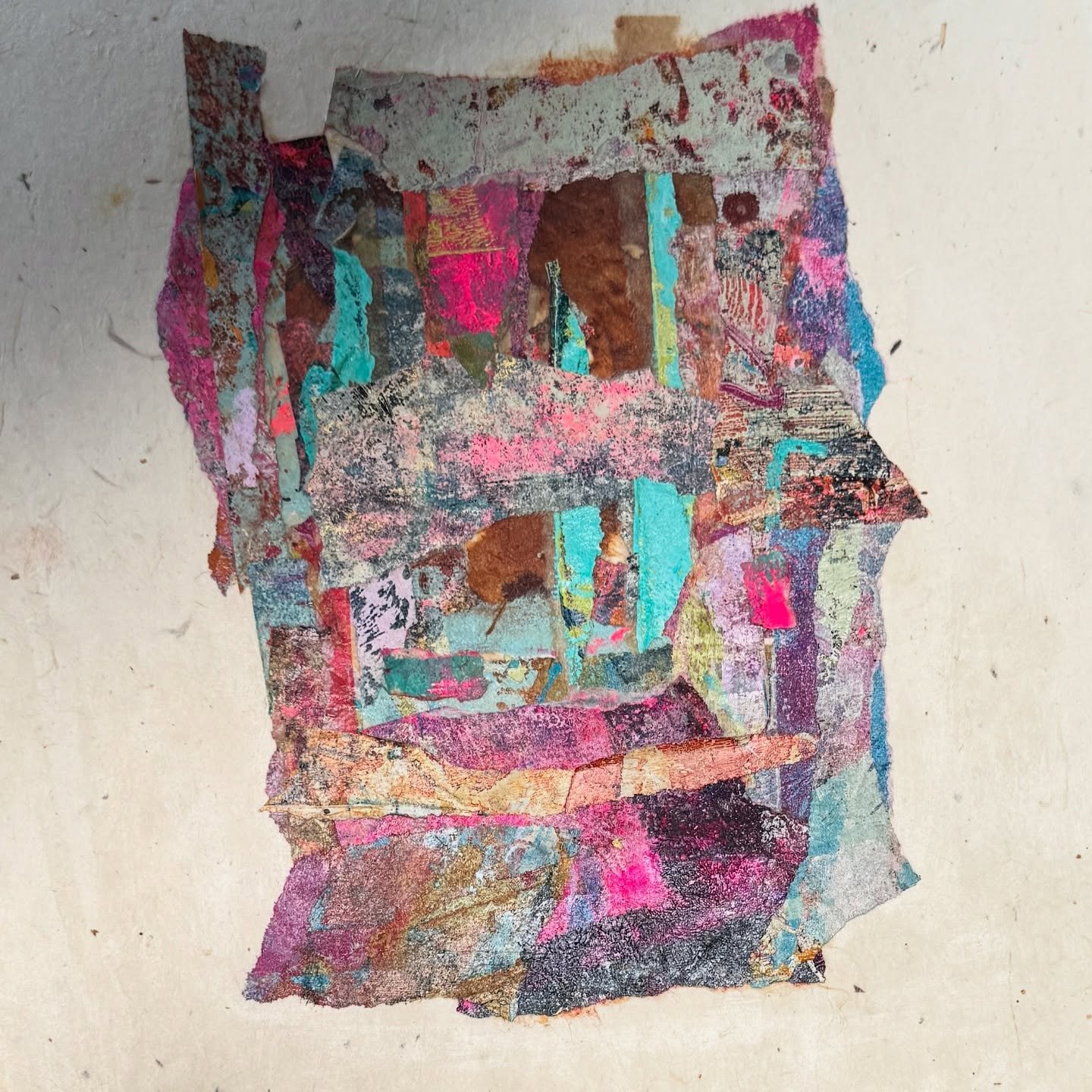 Still in Process
Two new paper-based works, just beginning to speak. Layers of printed and painted fragments waiting for what&rsquo;s next&mdash;marks, smoke, thread, trimming, and maybe some surprises.
Part of my ongoing exploration of memory, mater