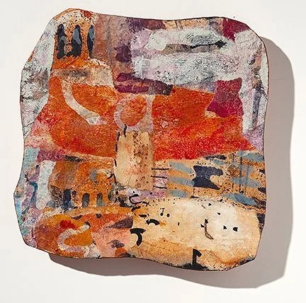 The Remembering Ground - 7.5" x 7.5" - 
Acrylic, thread, smoke, Letraset on cardboard mounted on panel