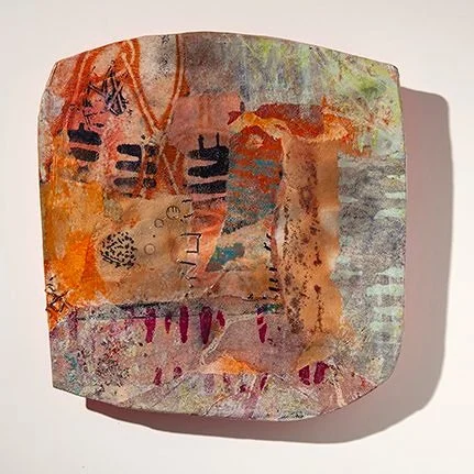 Field Notes - 9" x 9" - Acrylic, thread, smoke, Letraset on cardboard mounted on panel