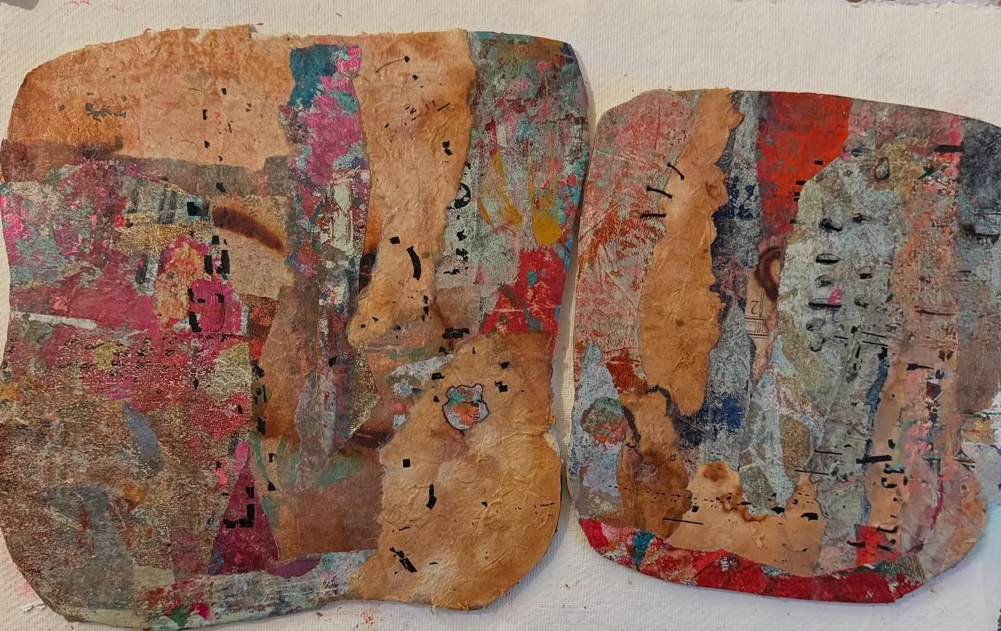 Not sure if I&rsquo;m shaping the work or if it&rsquo;s shaping me.
These pieces are still in motion&mdash;layered, stitched, pulled apart, and reassembled.
This part of the process is always a mystery&mdash;and that&rsquo;s what keeps me coming back
