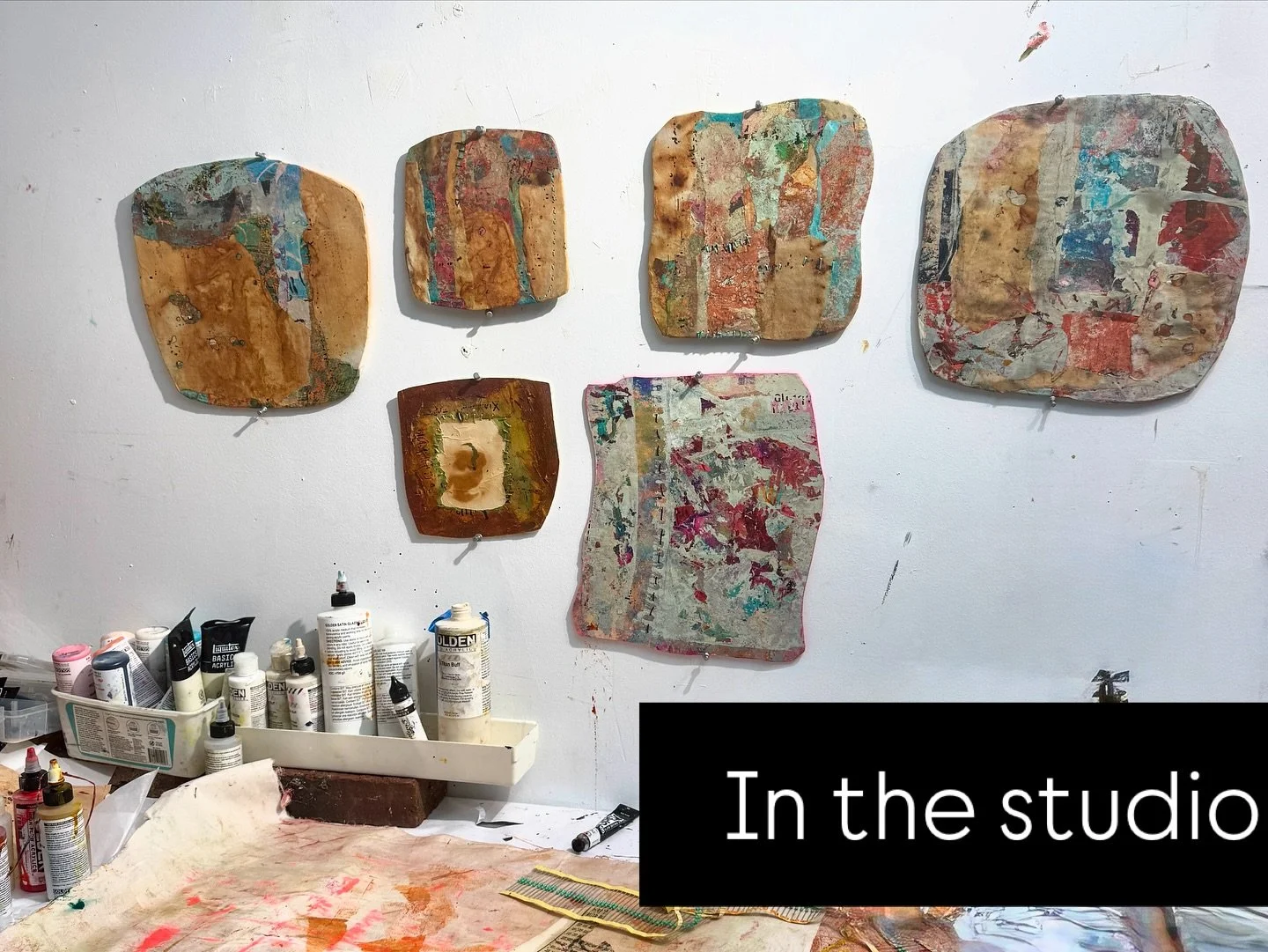 In the studio today &mdash; shaped, layered, and in-between states.
These pieces from The Shape of Memory are finding their balance between surface and structure, paint and paper, fragility and strength.
The wall becomes a kind of landscape for remem