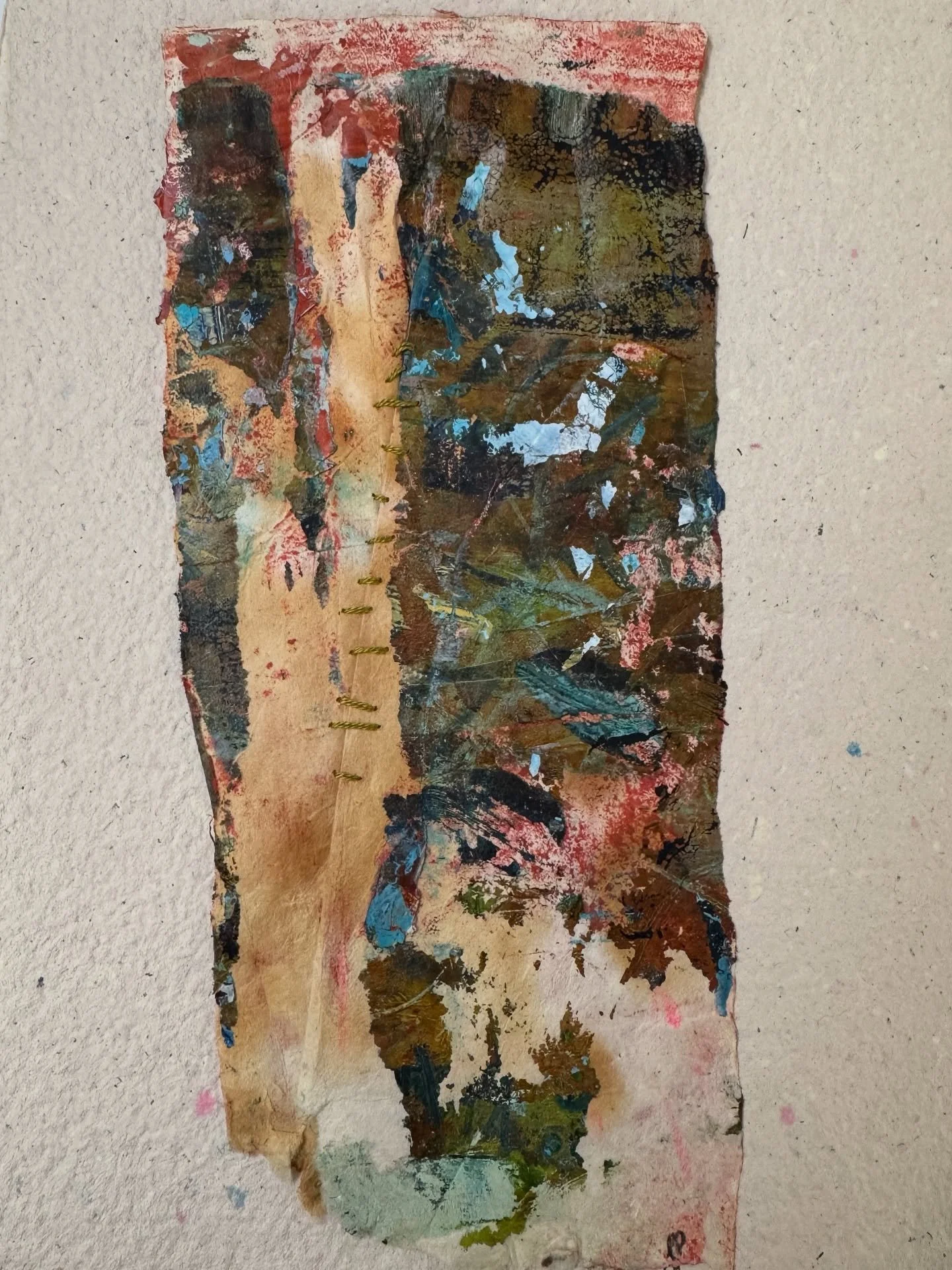 From the new series, Acts of Small Repair.
Memory Fold

Torn, stitched, layered &mdash; finding its own balance between holding and letting go.

Mixed media on paper, mounted on 12 x 9 in. sheet.
#lisapressmanart #actsOfSmallRepair #mixedmedia #paper