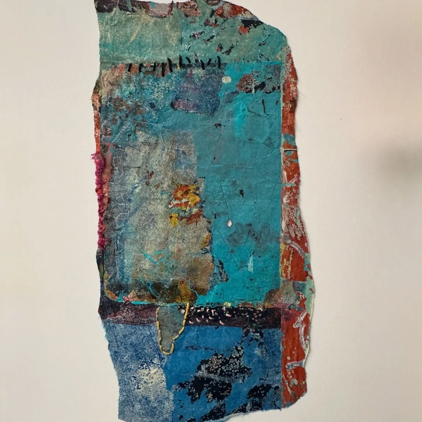 From the Acts of Small Repair series.
Layers of turquoise and blue hold the memory of structure &mdash; edges meeting, seams mended. A quiet balance between what was taken apart and made whole again. 
Sold to artist and friend, @rebeccacrowell .❤️❤️
