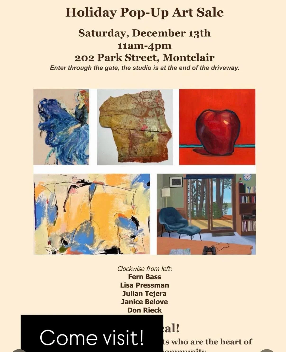 Wishing you a Happy Thanksgiving !! If you are based in NJ, please stop by on Dec 13, 10-4 in Montclair. There will be art and good energy.