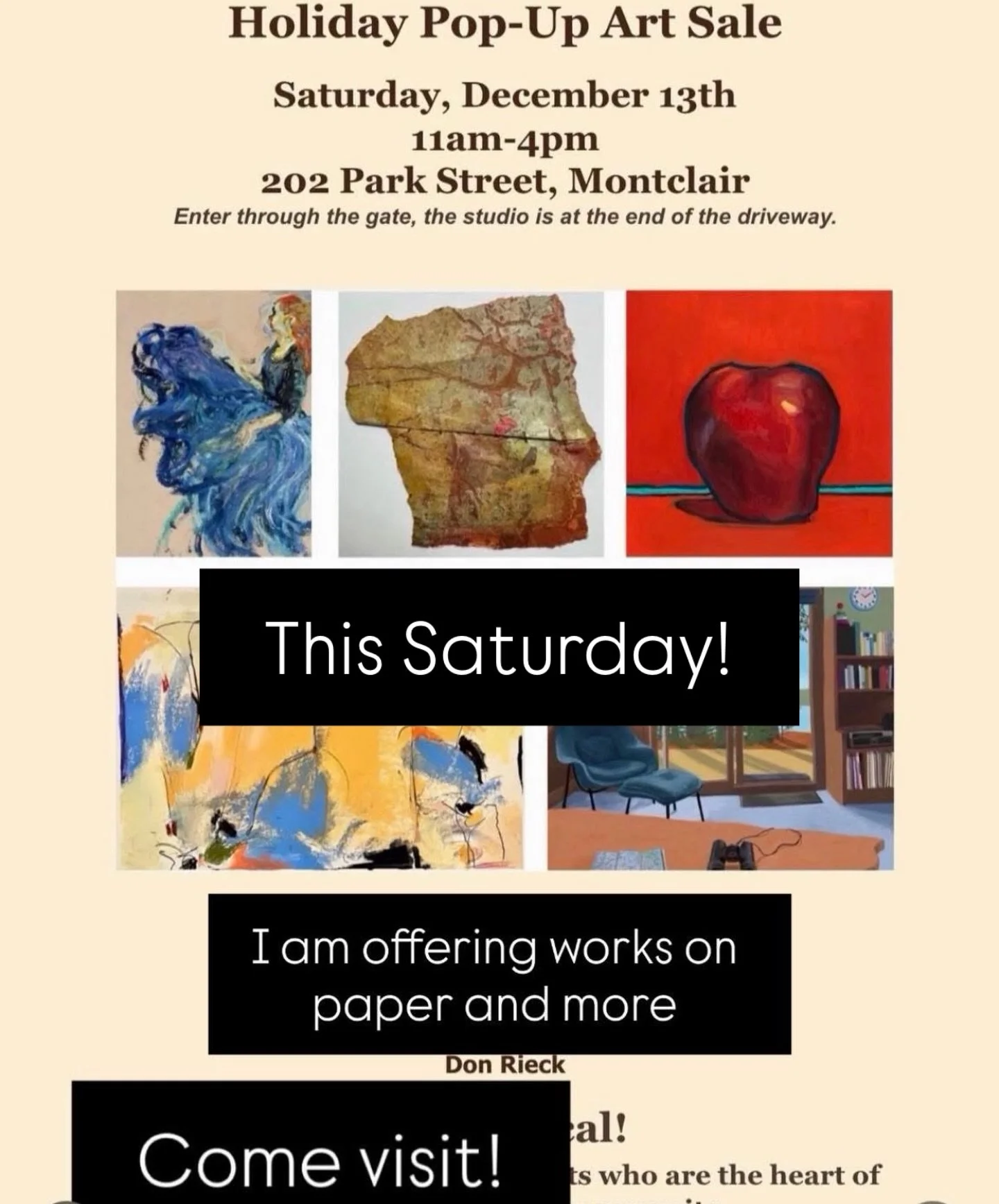 I am looking forward to offering some of my new work and past works on paper for this holiday sale. I will be in Montclair from 11-4 this Saturday. If you are interested and can&rsquo;t make it please reach out and I can show you what&rsquo;s availab