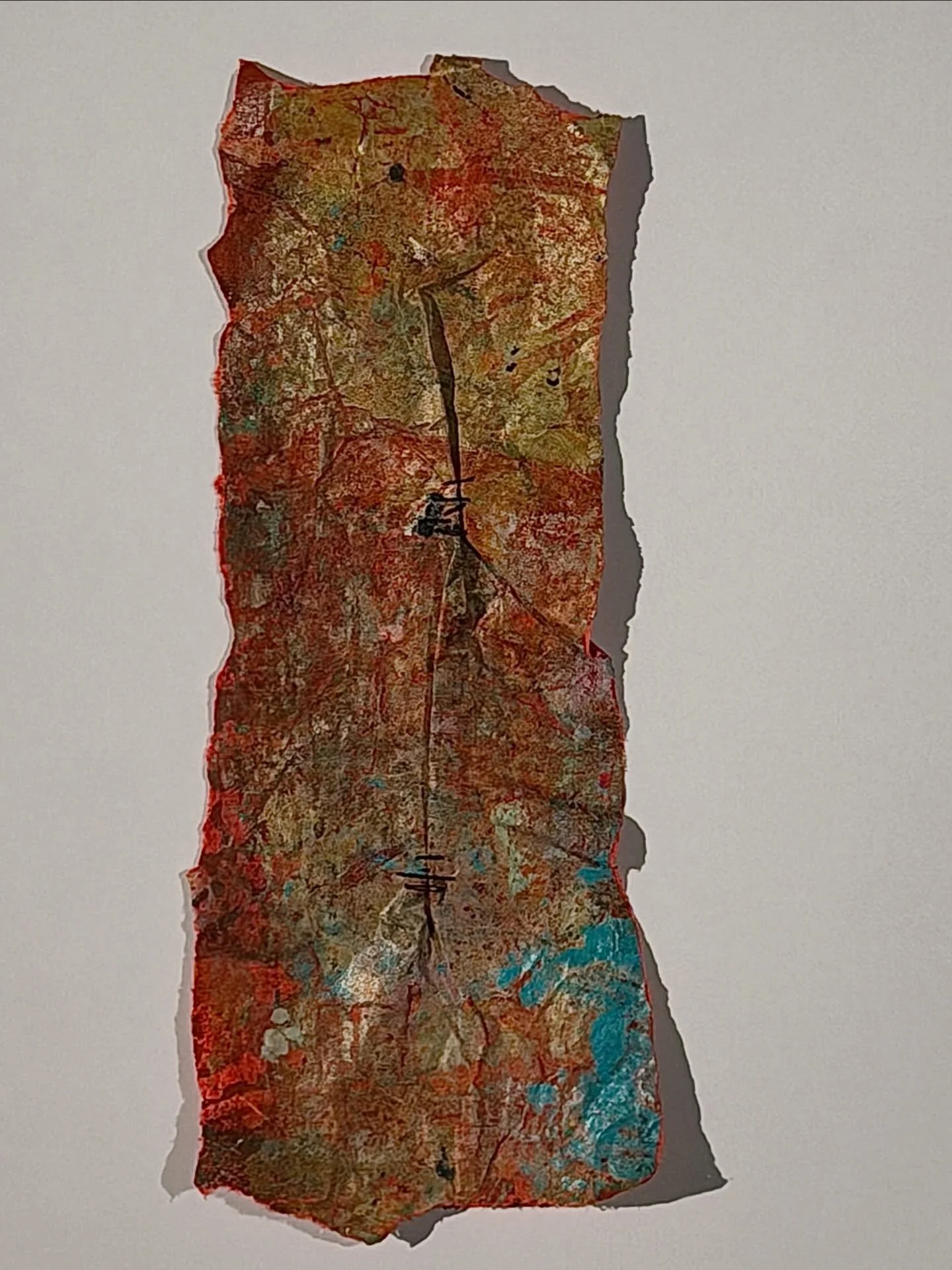 Torn, folded, stitched.

Not building an image&mdash;
holding a surface together. 

#stiching #artprocess #artonpaper