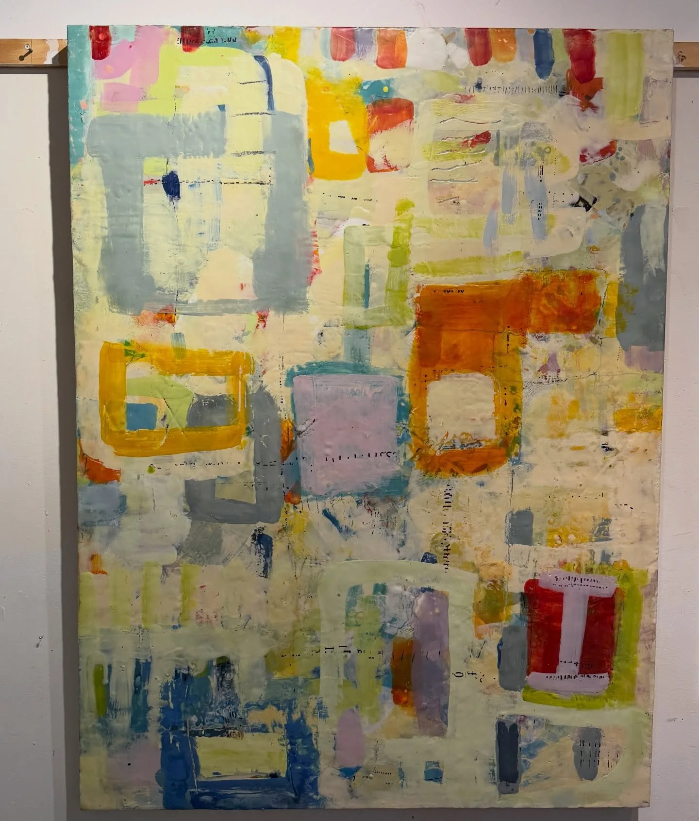 Spring 
Encaustic
48x36
2021
It is packed and ready to go to a new collector 

An earlier encaustic painting.
Revisiting it, I can see the beginnings of what I&rsquo;m working through now&mdash;
layering, holding, fragments finding structure.

abstra