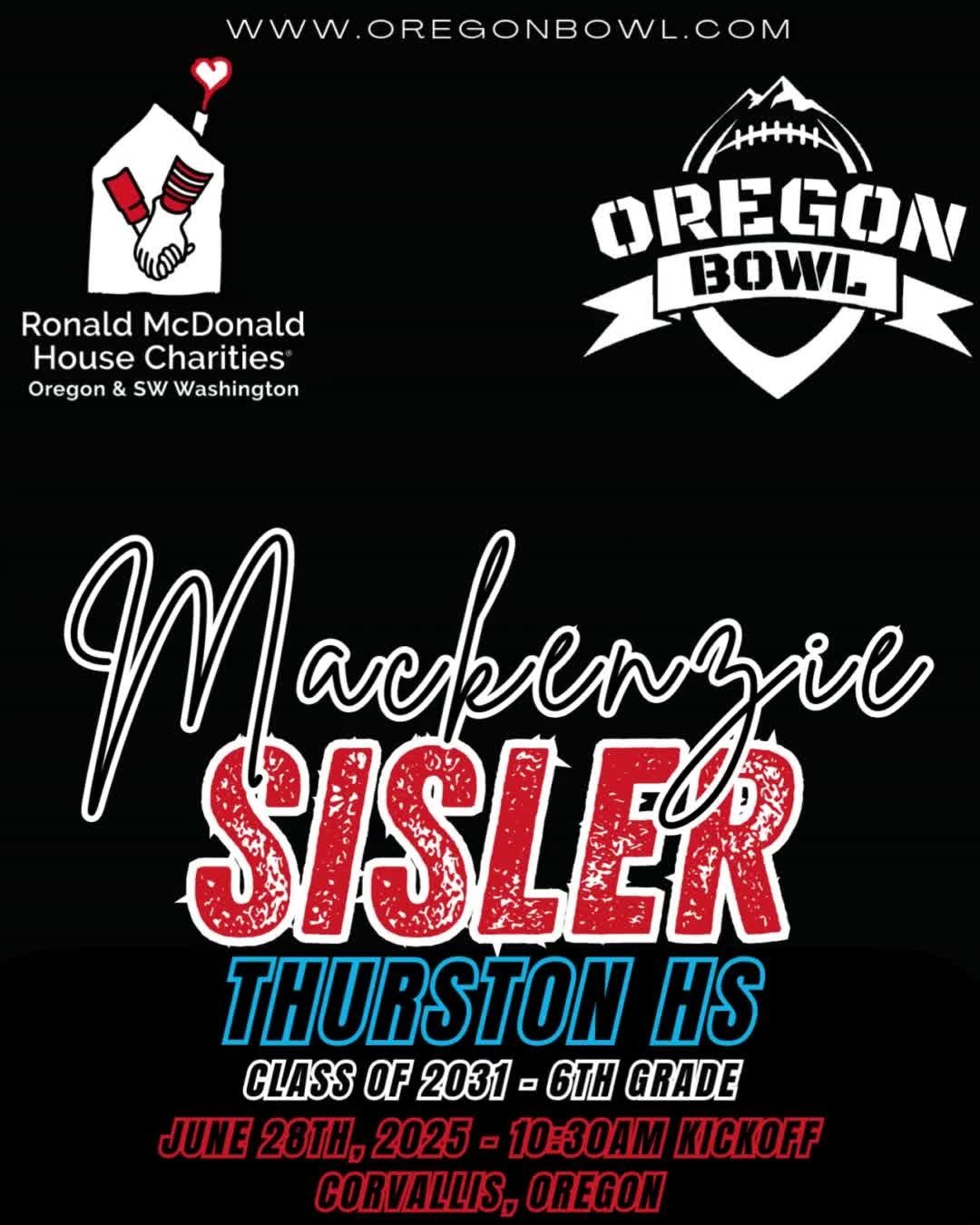 Congratulations RB/LB/DB/DE Mackenzie Sisler on being selected for the 2025 6th grade Oregon Bowl!
.
Join us as we celebrate the best athletes in the state June 28th at the Oregon Bowl!