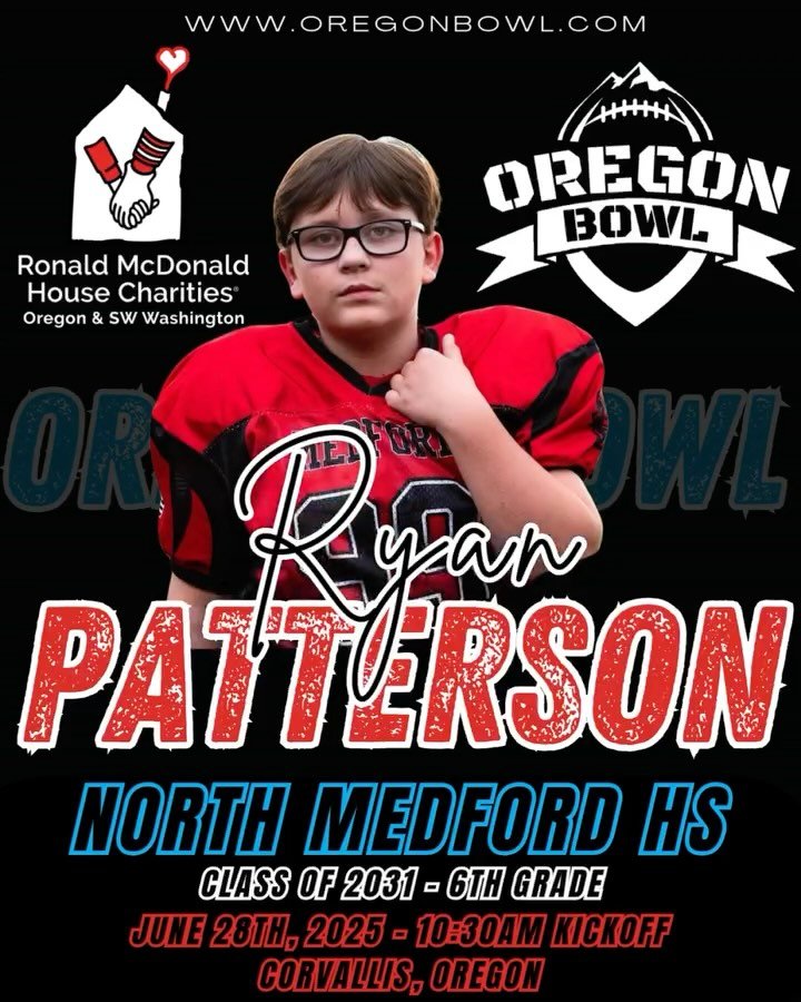 Congratulations OL/DE Ryan Patterson on being selected for the 2025 6th grade Oregon Bowl!
.
Join us as we celebrate the best athletes in the state June 28th at the Oregon Bowl!