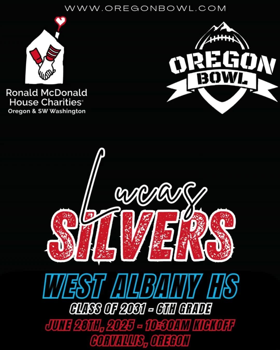Congratulations TE/LB Lucas Silvers on being selected for the 2025 6th grade Oregon Bowl!
.
Join us as we celebrate the best athletes in the state June 28th at the Oregon Bowl!