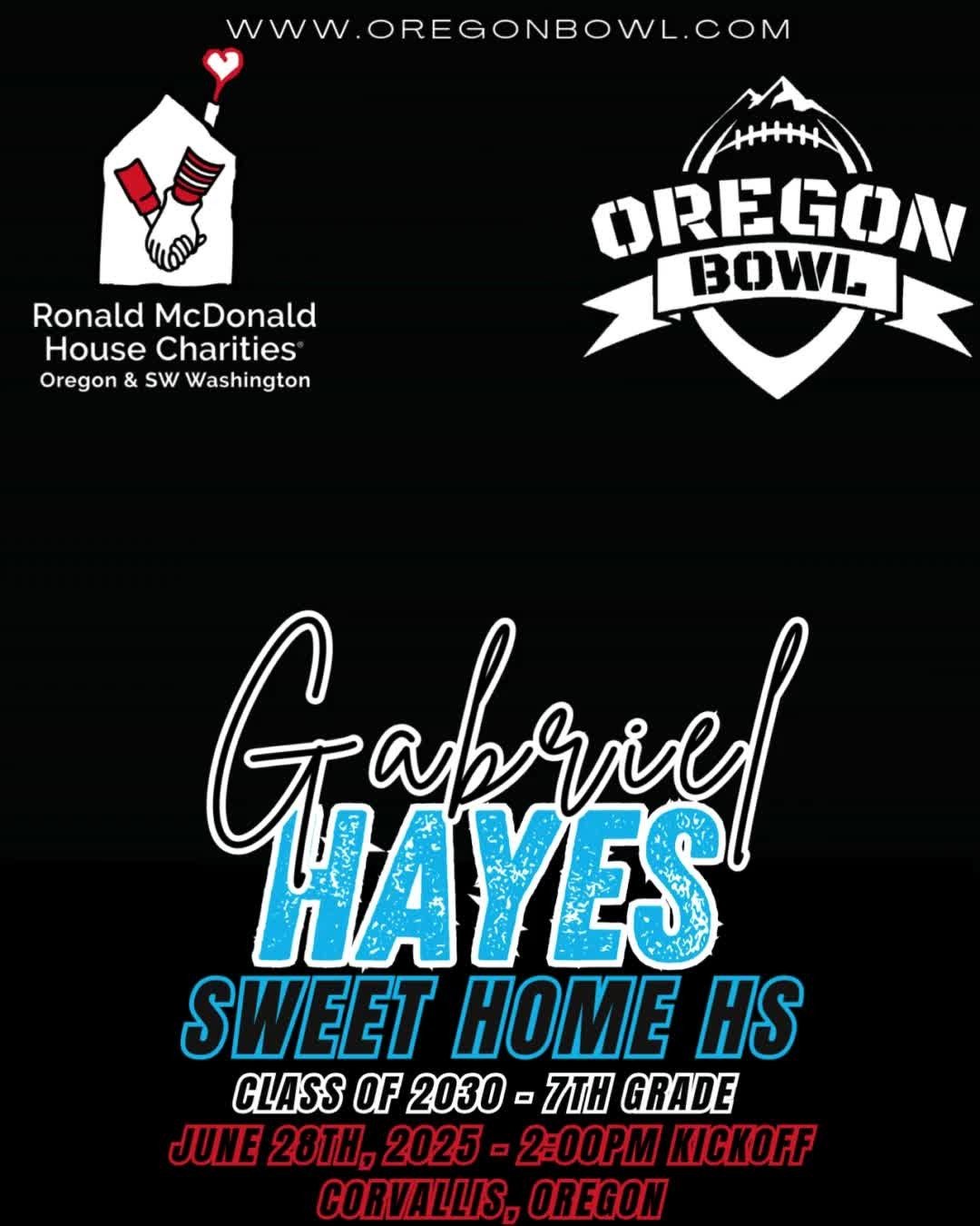 Congratulations OL/DL Gabriel Hayes on being selected for the 2025 7th grade Oregon Bowl!
.
Join us as we celebrate the best athletes in the state June 28th at the Oregon Bowl!