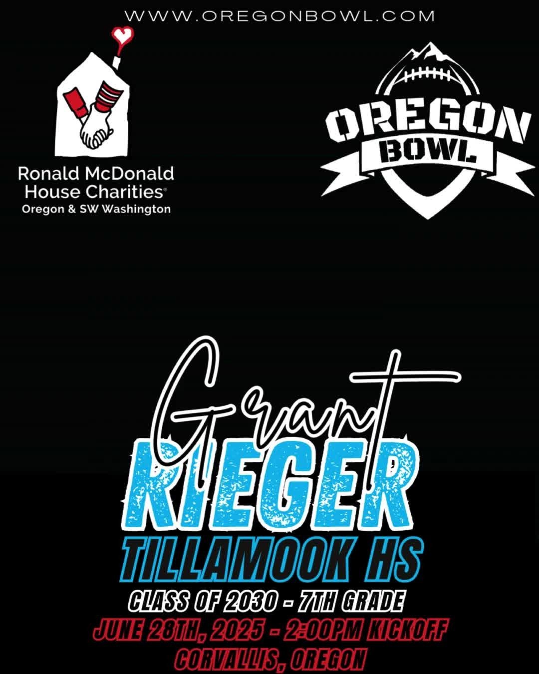 Congratulations QB/DB Grant Rieger on being selected for the 2025 7th grade Oregon Bowl!
.
Join us as we celebrate the best athletes in the state June 28th at the Oregon Bowl!