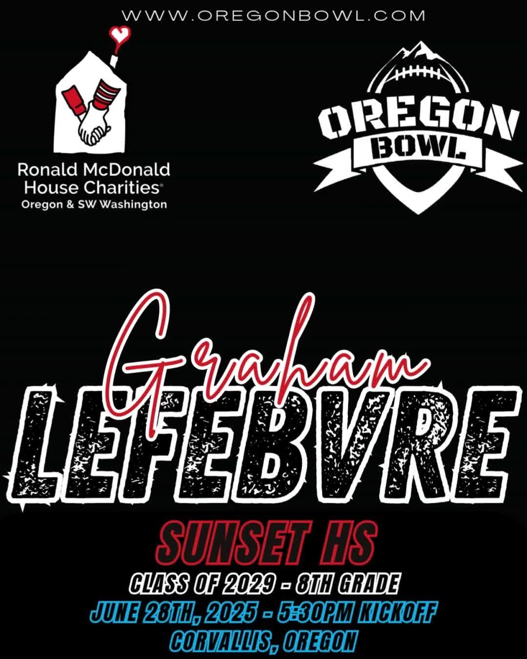 Congratulations QB/LB Graham Lefebvre on being selected for the 2025 8th grade Oregon Bowl!
.
Join us as we celebrate the best athletes in the state June 28th at the Oregon Bowl!