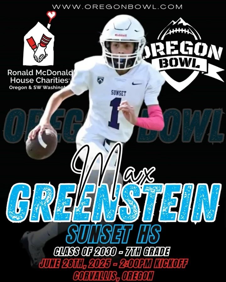 Congratulations QB/LB Max Greenstein on being selected for the 2025 7th grade Oregon Bowl!
.
Join us as we celebrate the best athletes in the state June 28th at the Oregon Bowl!