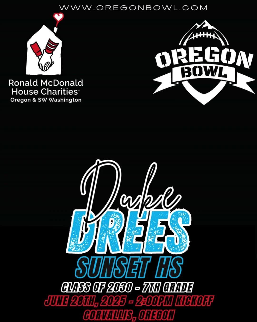 Congratulations RB/WR/TE/LB/DE Duke Drees on being selected for the 2025 7th grade Oregon Bowl!
.
Join us as we celebrate the best athletes in the state June 28th at the Oregon Bowl!