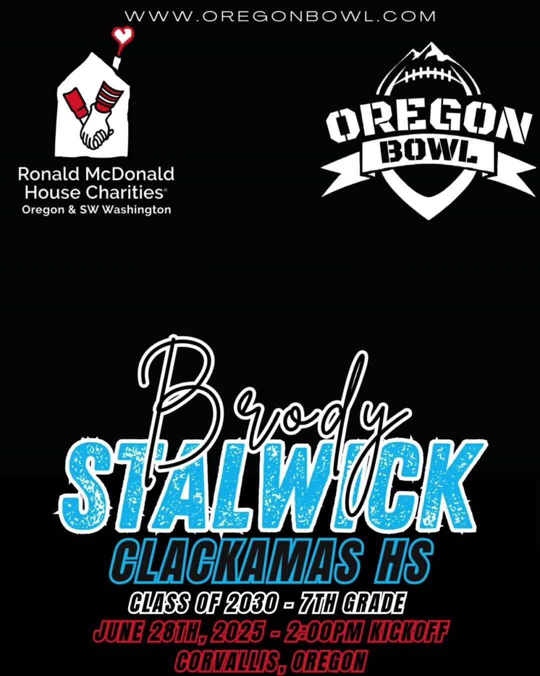 Congratulations OL/Center/LB/DE Brody Stalwick on being selected for the 2025 7th grade Oregon Bowl!
.
Join us as we celebrate the best athletes in the state June 28th at the Oregon Bowl!