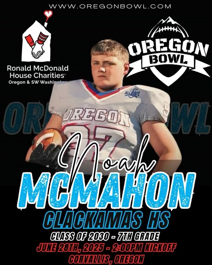 Congratulations OL/DL/DE Noah McMahon on being selected for the 2025 7th grade Oregon Bowl!
.
Join us as we celebrate the best athletes in the state June 28th at the Oregon Bowl!