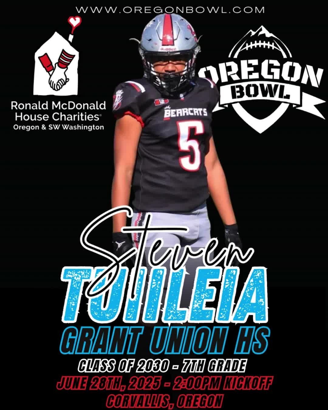 Congratulations LB/DE Steven Tuiieila on being selected for the 2025 7th grade Oregon Bowl!
.
Join us as we celebrate the best athletes in the state June 28th at the Oregon Bowl!