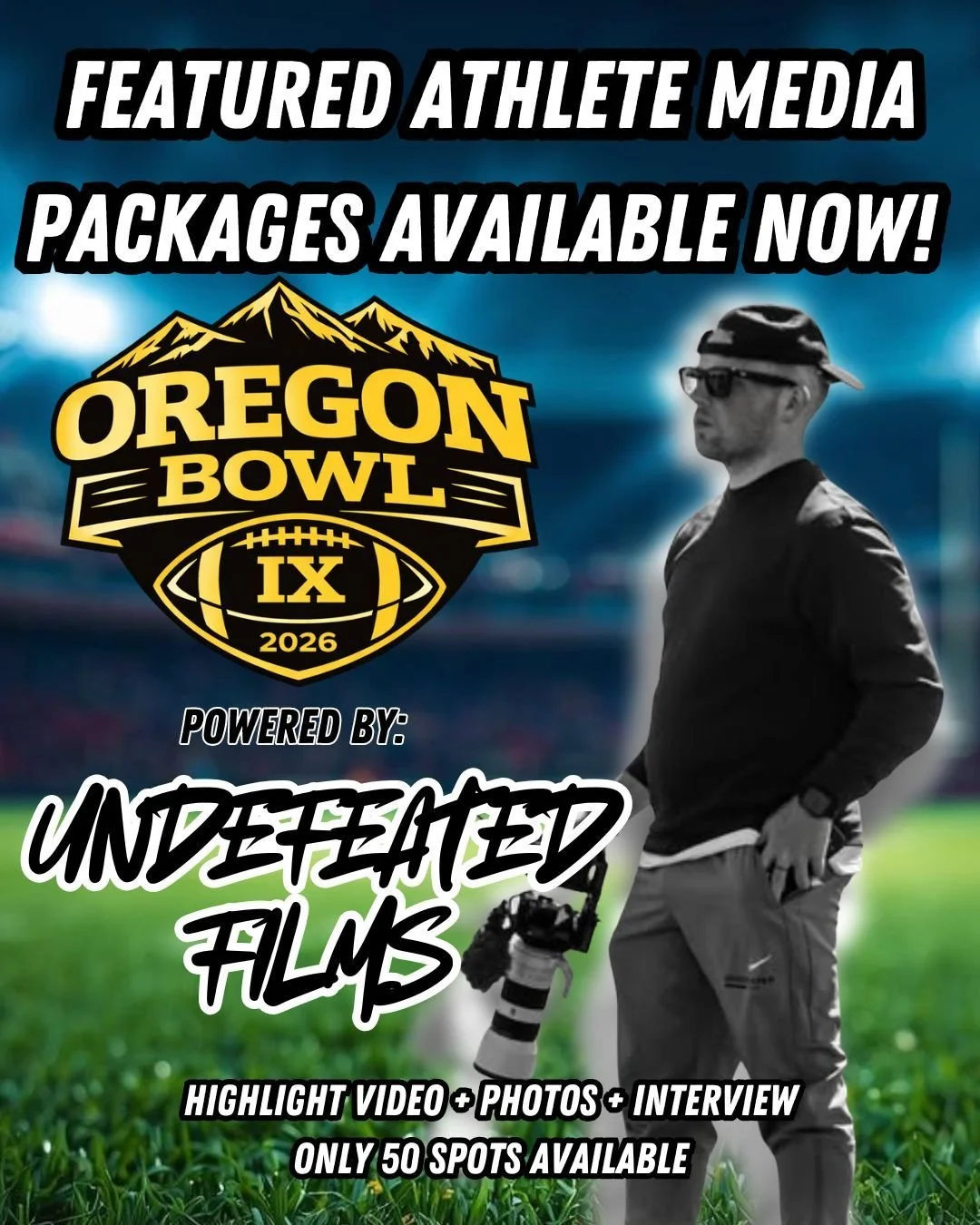 The Oregon Bowl has partnered with @undefeatedfilms to bring Featured Athlete Media Packages to Oregon Bowl athletes.
.
This is your athlete&rsquo;s chance to be featured by our official media team throughout the week and on game day.
.
🎥 Highlight 
