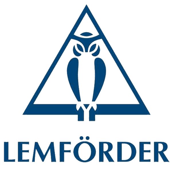 A blue and white logo featuring an owl inside a triangle, with the word "LEMÖRDER" underneath.