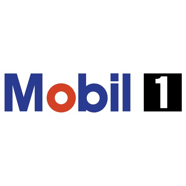 Mobil 1 logo with the word 'Mobil' in blue and a red 'o', and the number '1' in white inside a black square.