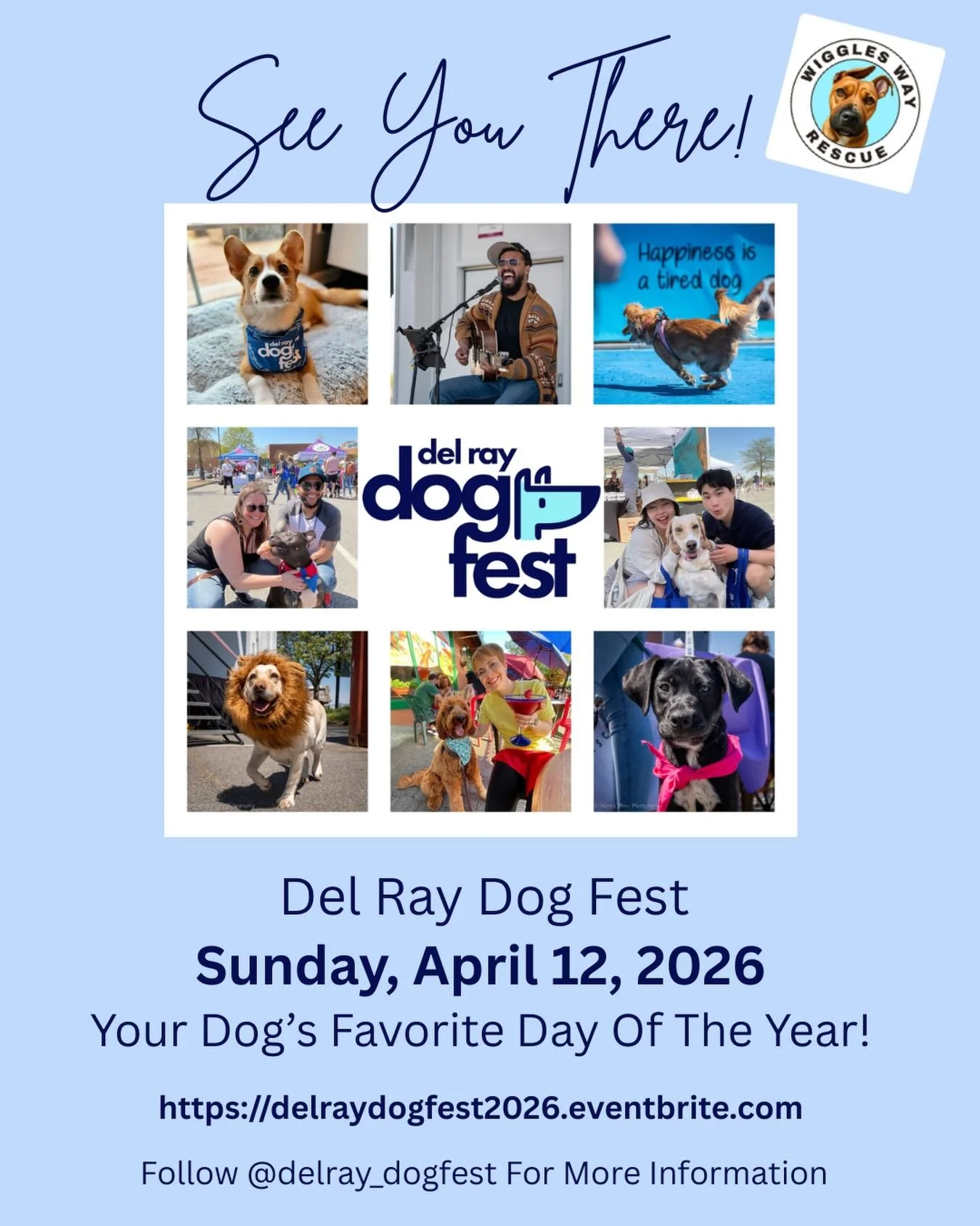 Wiggles Way Rescue is excited to be part of the 4th Annual Del Ray Dog Fest on Sunday, April 12th from 11am to 3pm 🐾

Expect a fun-filled, family friendly kickoff to spring with lots of dog-centric activities, vendors, food trucks, adoptable dogs, l