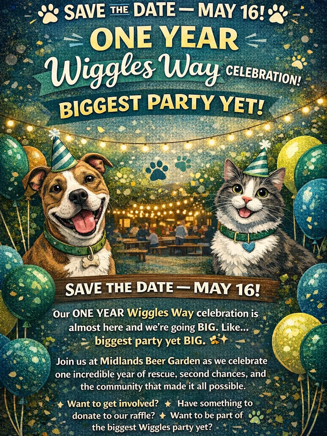 SAVE THE DATE &mdash; MAY 16!!!

Our ONE YEAR Wiggles Way Rescue celebration is almost here and we&rsquo;re going BIG. Like&hellip; biggest party yet BIG. 🐶🐱🩵

Join us @midlands_dc as we celebrate one incredible year of rescue, second chances, and