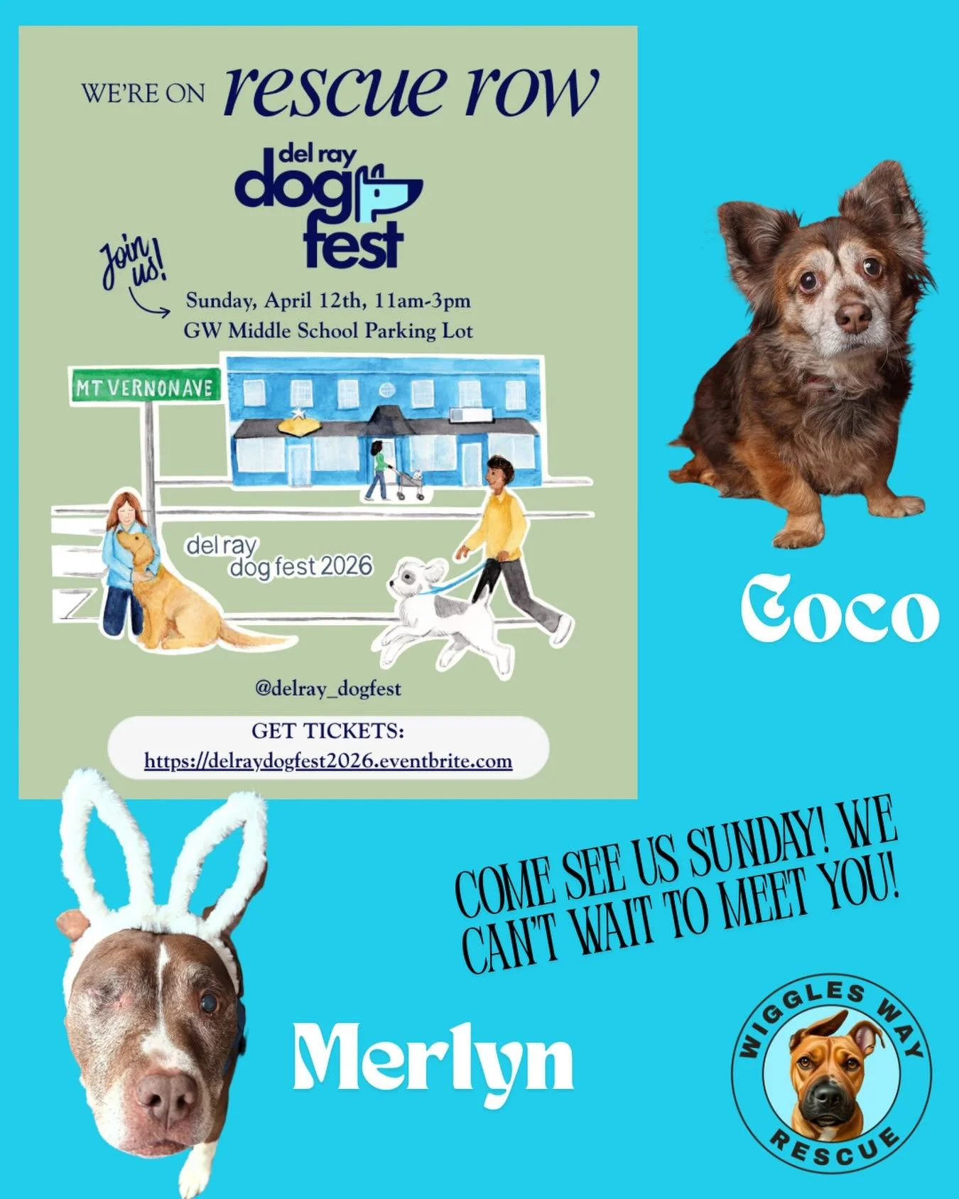 🐾 Just TWO days until Del Ray Dog Fest &mdash; and we can&rsquo;t wait! 🐾

This Sunday, come find Wiggles Way Rescue at Rescue Row during Del Ray Dog Fest from 11 AM &ndash; 3 PM at GW Middle School Parking Lot in Alexandria!

We&rsquo;re bringing 