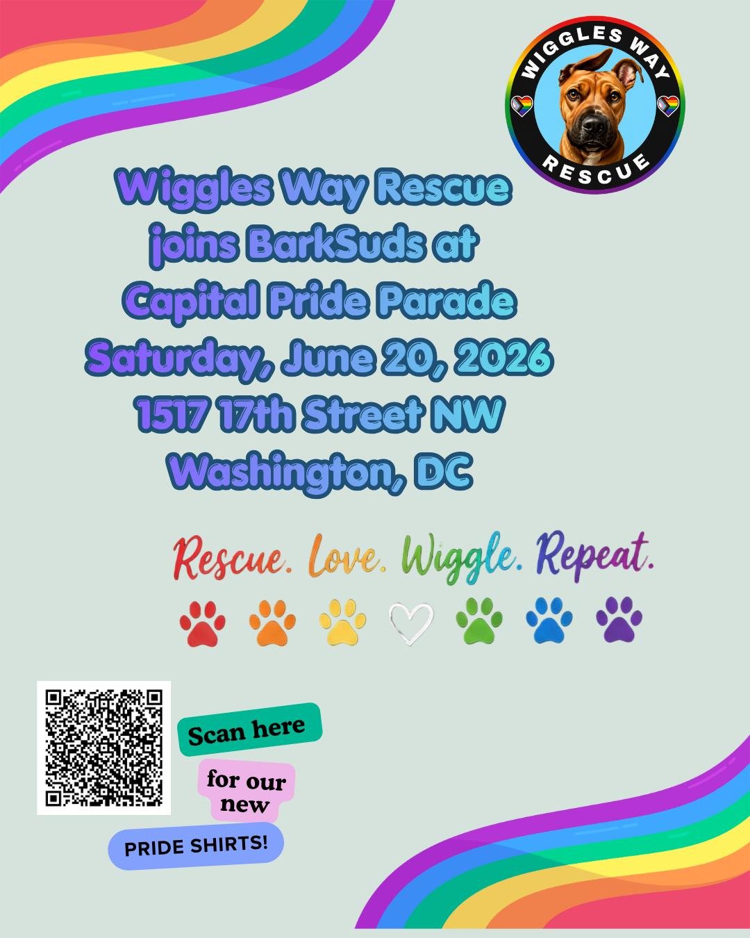🌈🐾 NEW MERCH ALERT! 🐾🌈

Introducing our brand-new Rescue. Love. Wiggle. Repeat. Pride shirt!

This design celebrates everything we believe in at Wiggles Way Rescue: love without limits, second chances, and a future where every tail finds a home. 