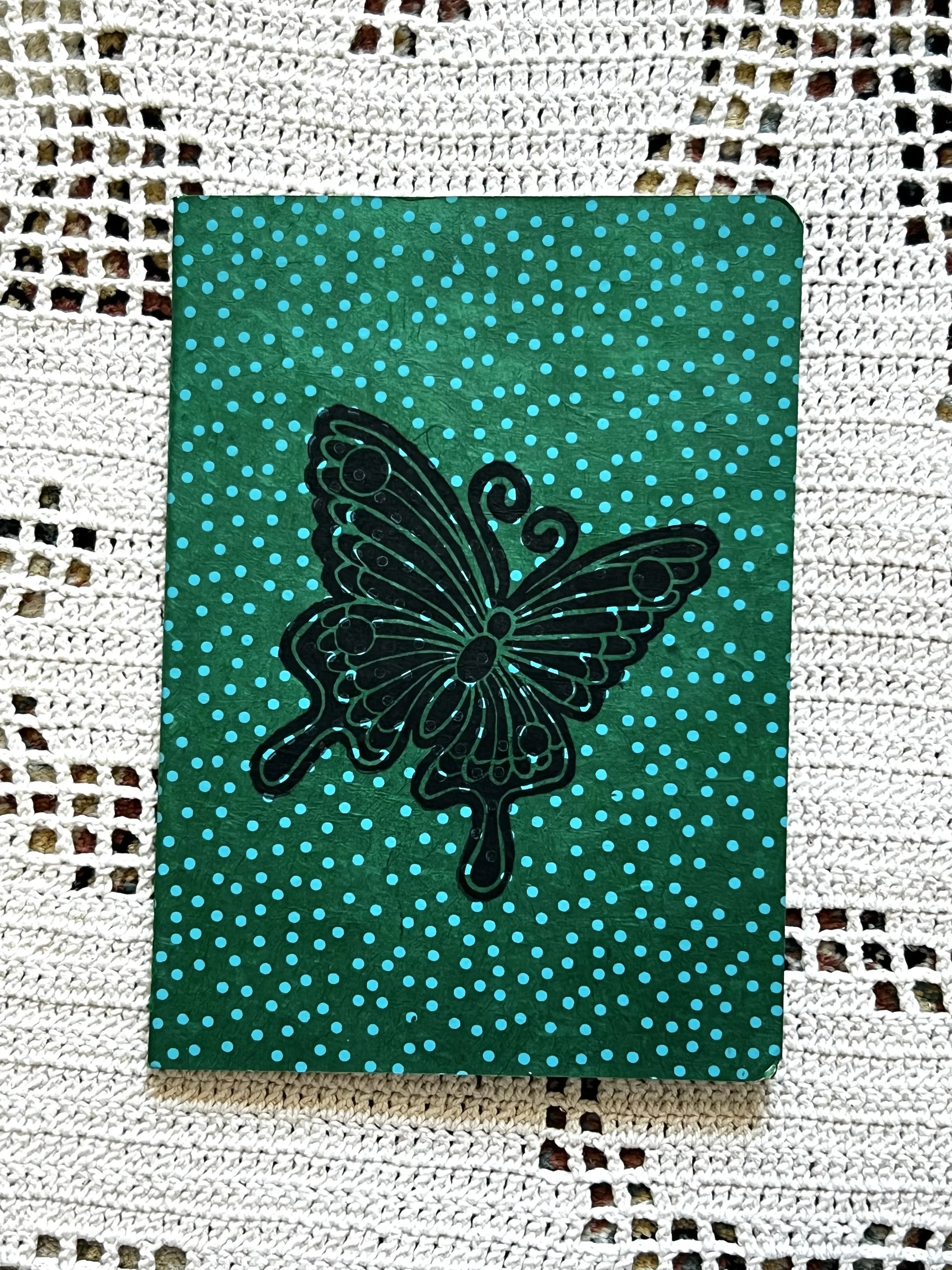 Handmade A5 Notebook — Butterfly Linocut #03