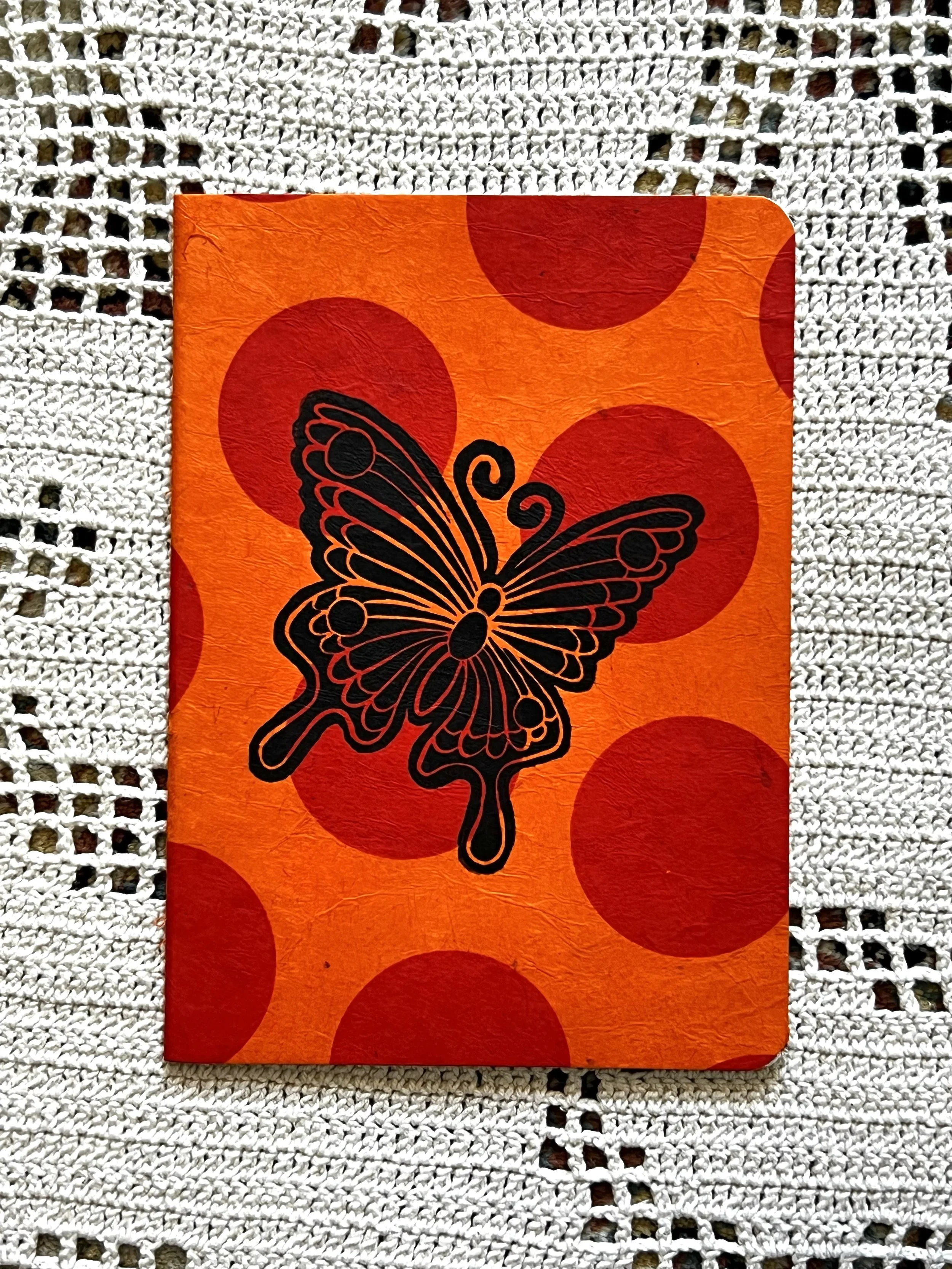 Handmade A5 Notebook — Butterfly Linocut #02