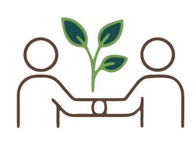 Icon of two people shaking hands with a leaf between