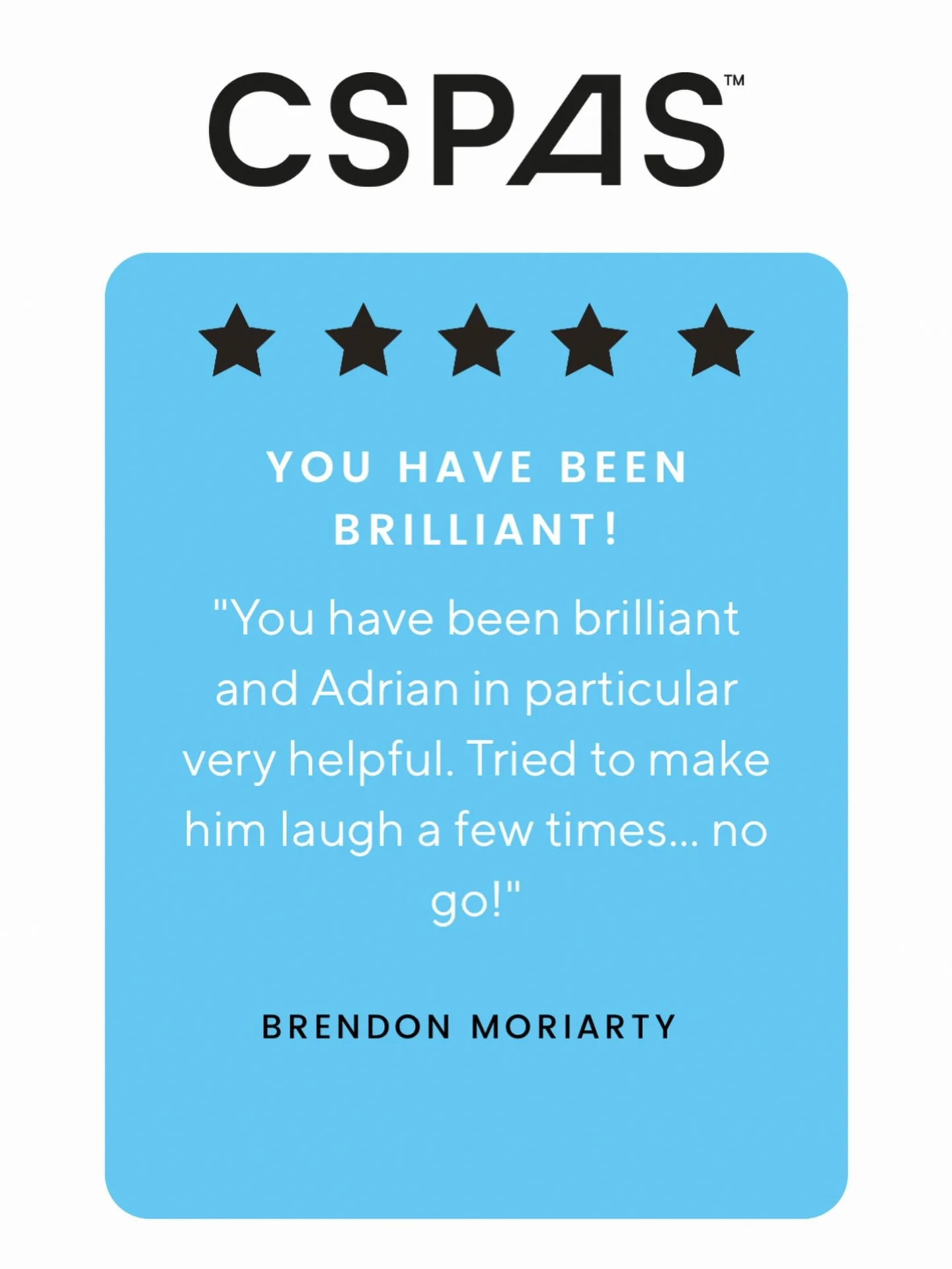 We love receiving feedback like this. Building strong relationships is about being there when it matters, delivering great service, and apparently trying (unsuccessfully) to make Adrain laugh! 😆