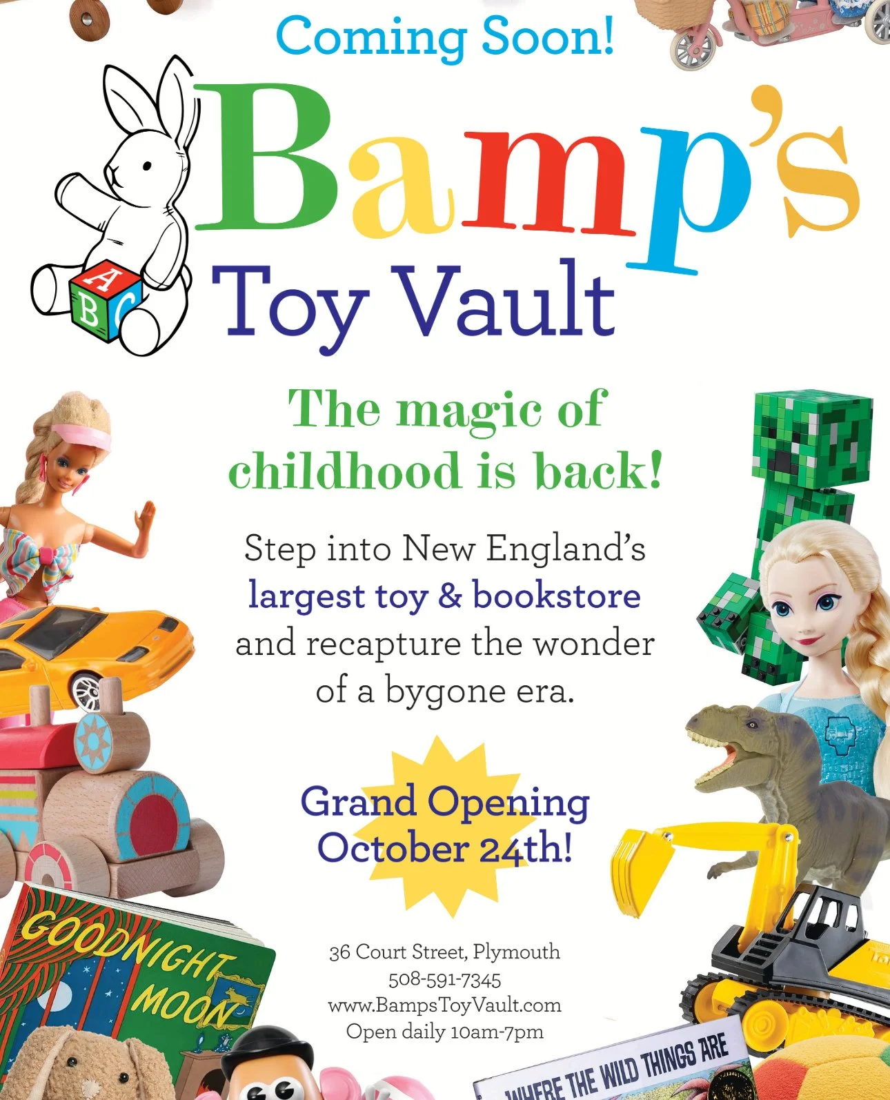 Something magical is coming to Plymouth! ✨⁠
Get ready to rediscover the joy of play at Bamp&rsquo;s Toy Vault, New England&rsquo;s largest toy and book store.⁠
📅 Grand Opening: October 24th &mdash; you won&rsquo;t want to miss it!⁠
⁠
#plymouthchambe