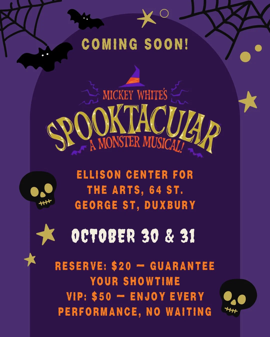 🎃 Only 2 days till Mickey White's Spooktacular! There's still time to snag your tickets online today! Donation-based entry OR $20 Reserved / $50 VIP⁠
👻 Showtimes each night:⁠
5:00 PM &bull; 5:45 PM &bull; 6:30 PM &bull; 7:15 PM &bull; 8:00 PM &bull