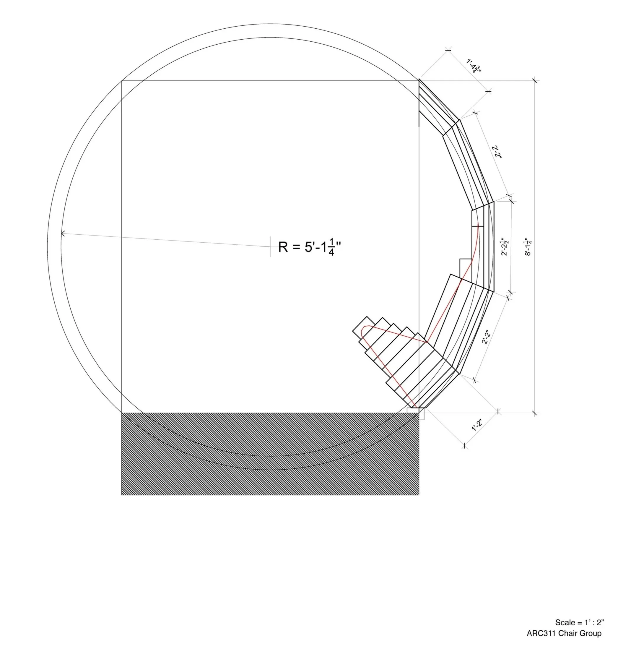 Section drawing of chair support leg