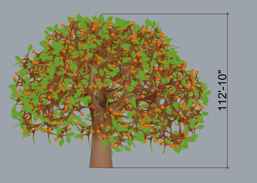 Central weenie orange tree made in Grasshopper (~3000 leaves and 1000 oranges)