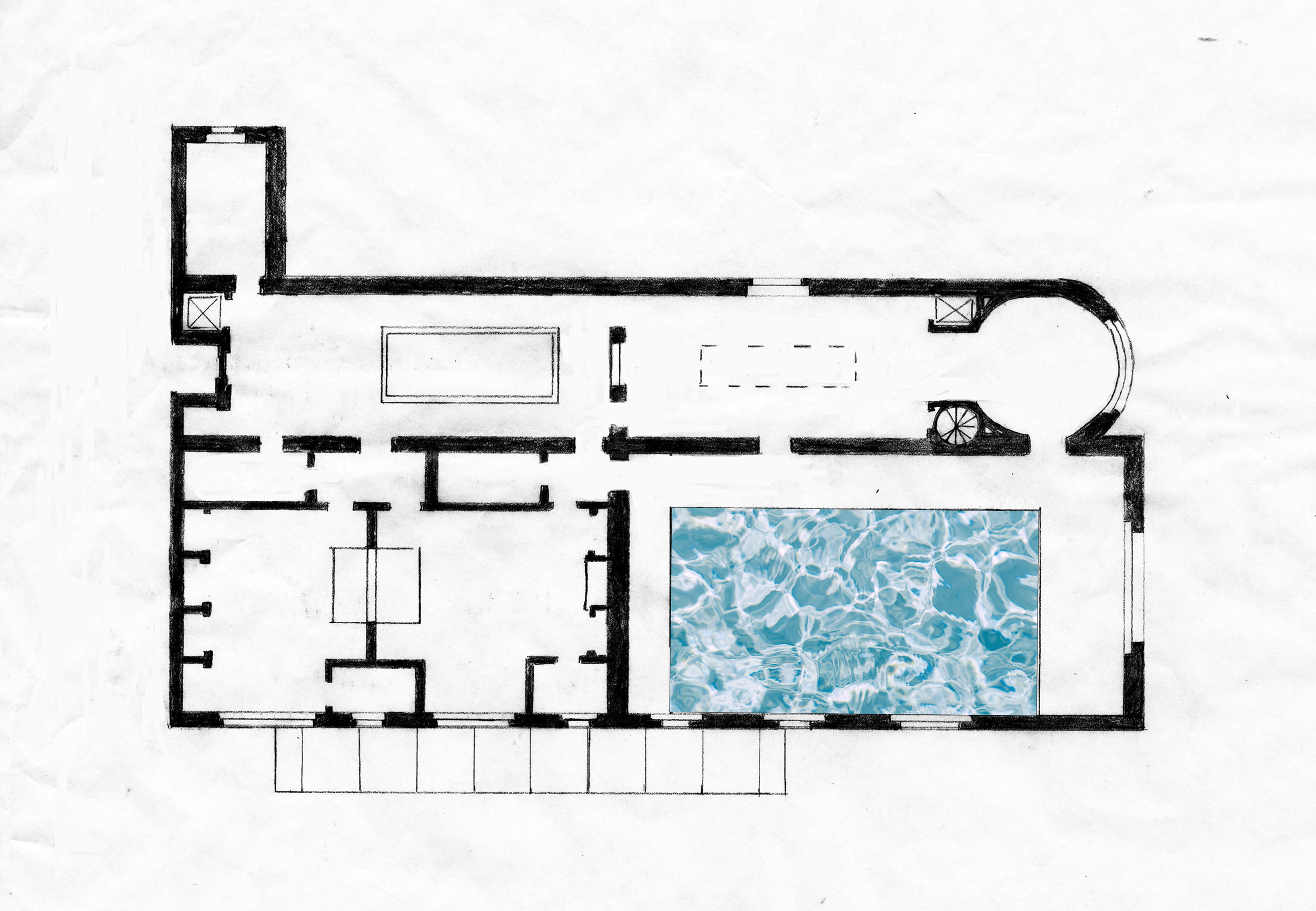 Plan of Floor 2 with the deck of the pool