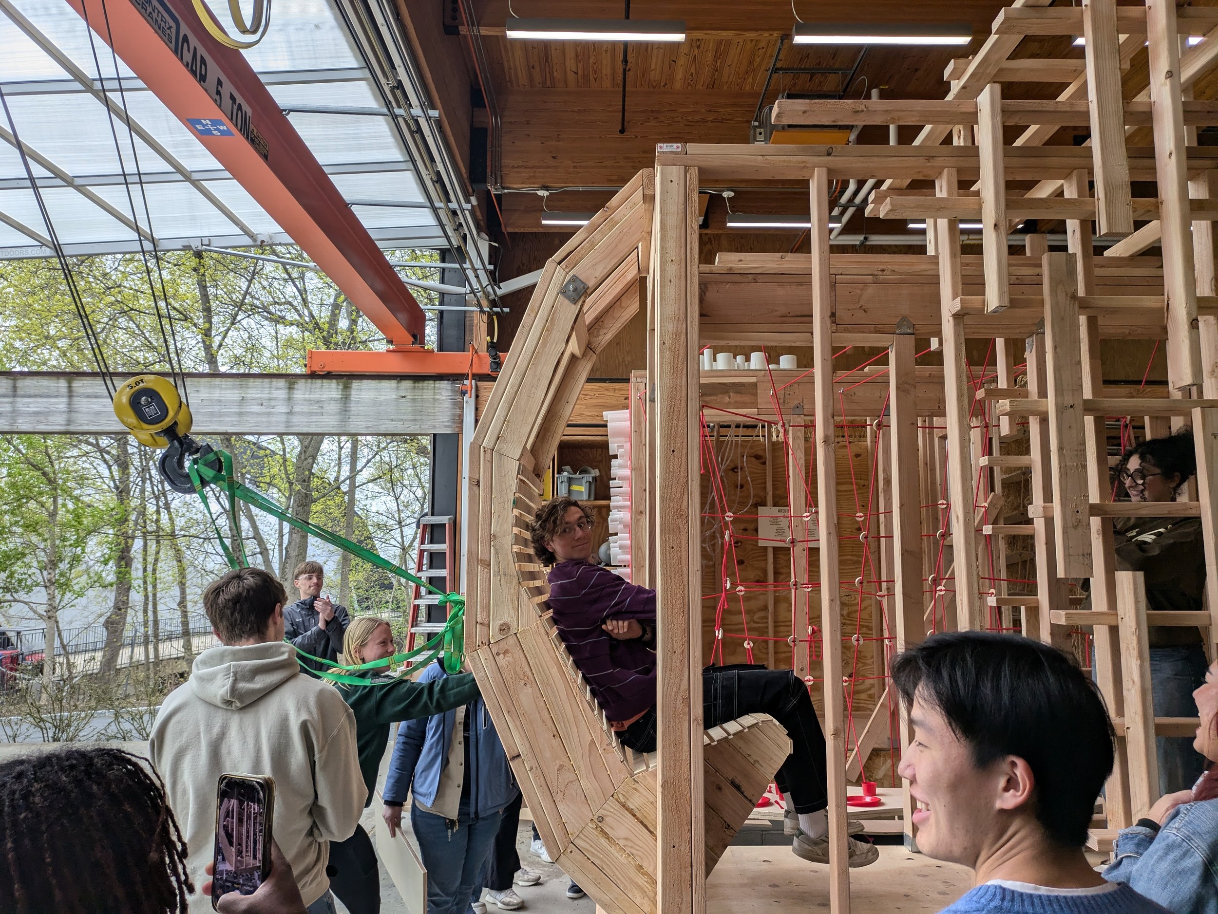 Final construction with person sitting in chair